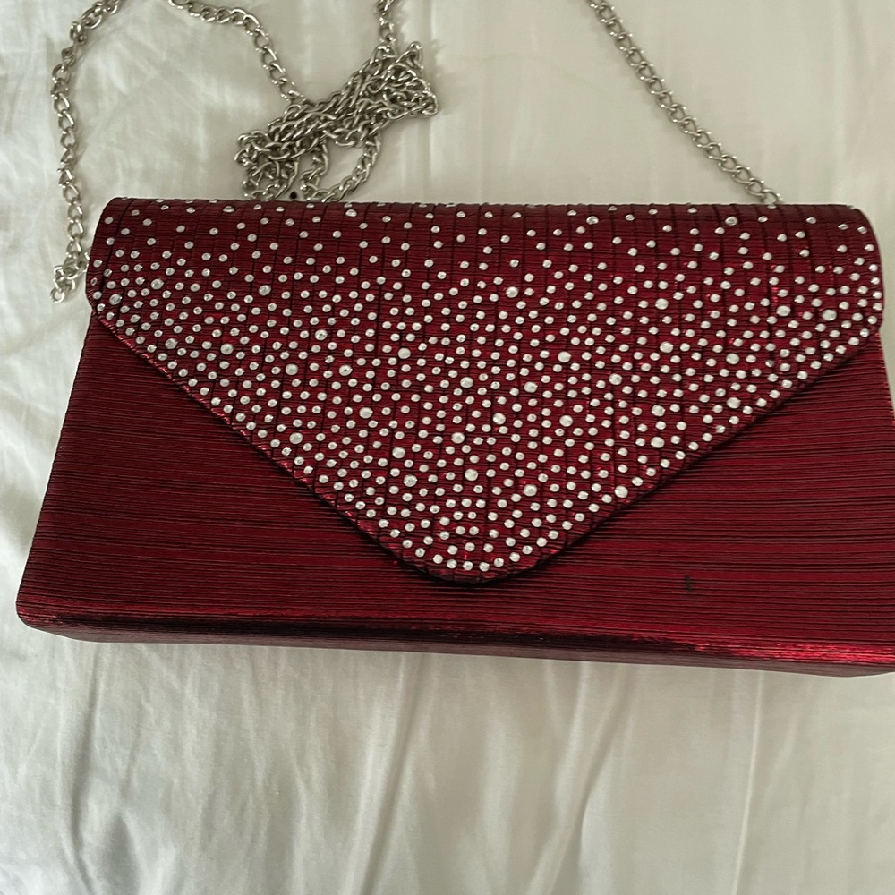 Elegant Red Clutch with Chain Strap